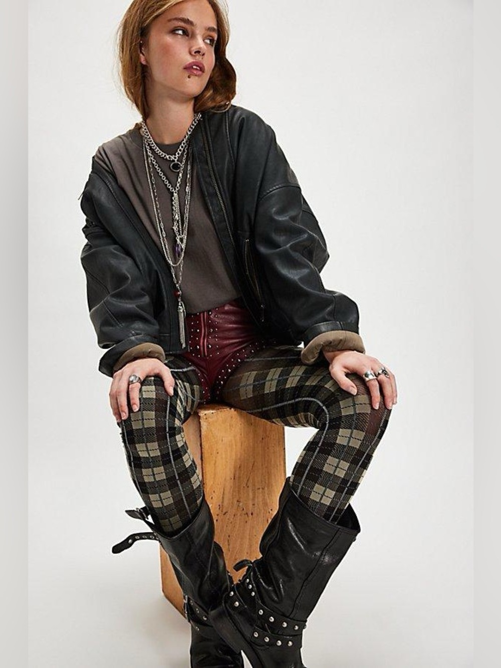 New🌟Free People-Highland Hues Tartan Tights Plaid Pattern